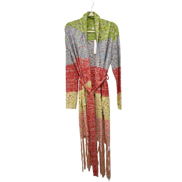 525 Fringe Space Dye Long Colorful Cardigan Color Block Sweater NWT - Picture 4 of 8
